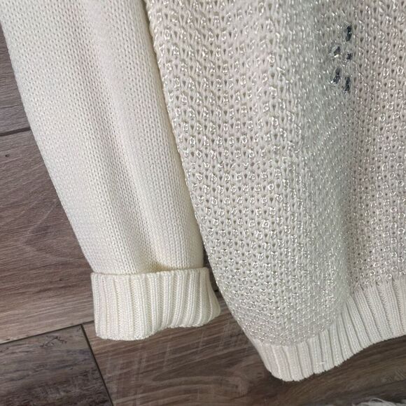 ALLISON DALEY Womens Cream Sweater Button Front Rhinestone Open Knit Front Fancy - Picture 8 of 10